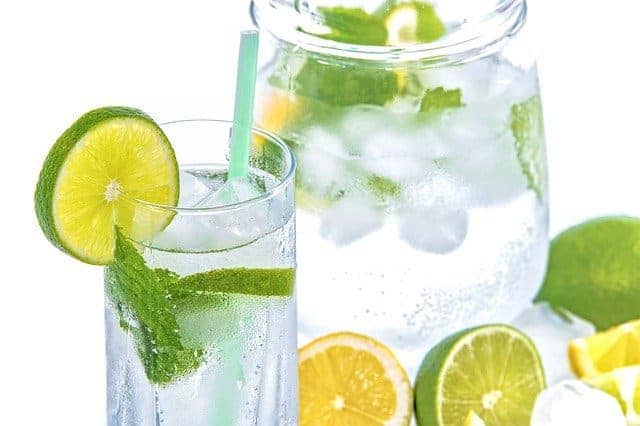  Wasser mit Zitrone, Limette und Eis